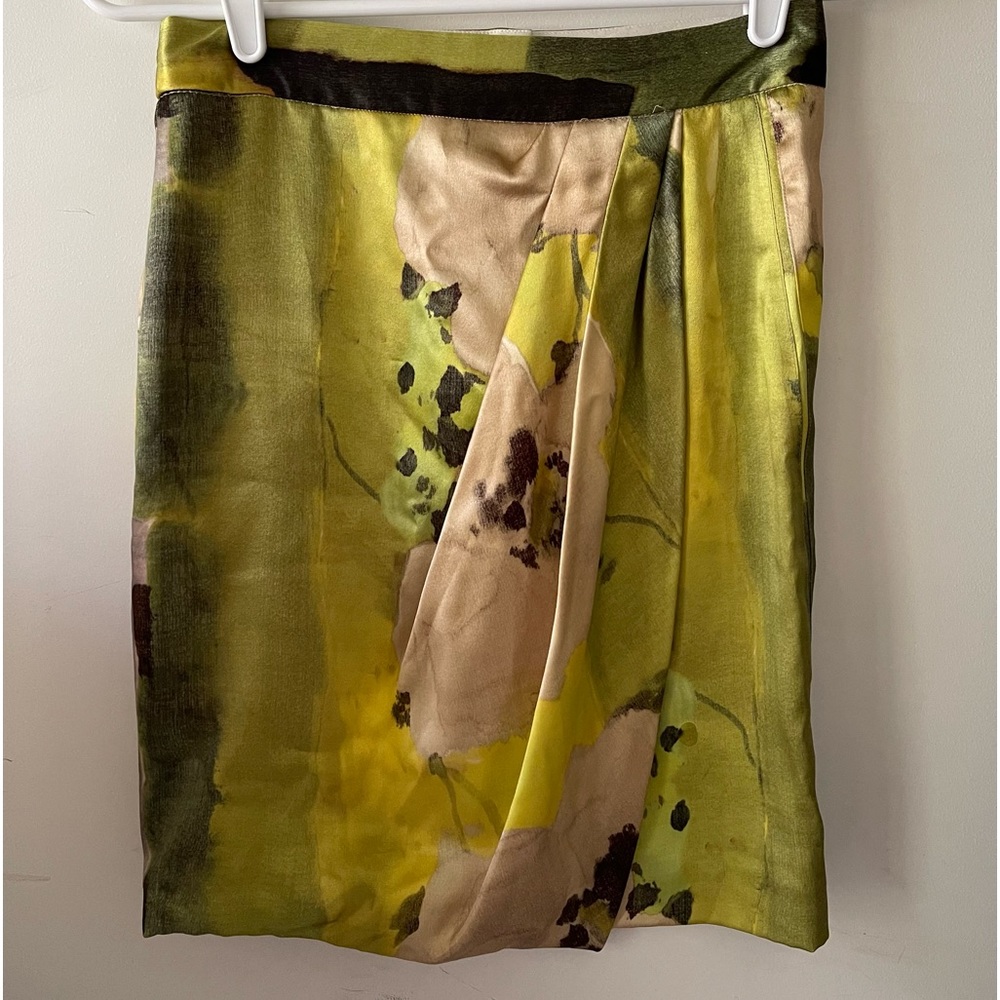 Vintage Vera Wang Lux 100% Silk Watercolor Drape Front Skirt EU36/US2 MADE IN US